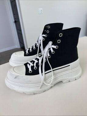 Alexander McQueen tread slick high top canvas sneakers chunky lug soles 10.5
